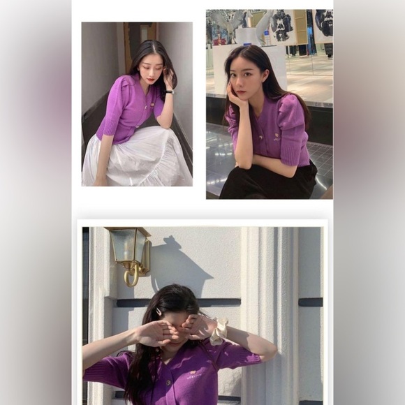 Herlian Daisy Cropped Short Cardigan Sweater Sz S Purple Knit  Feminine Dainty - Picture 4 of 14